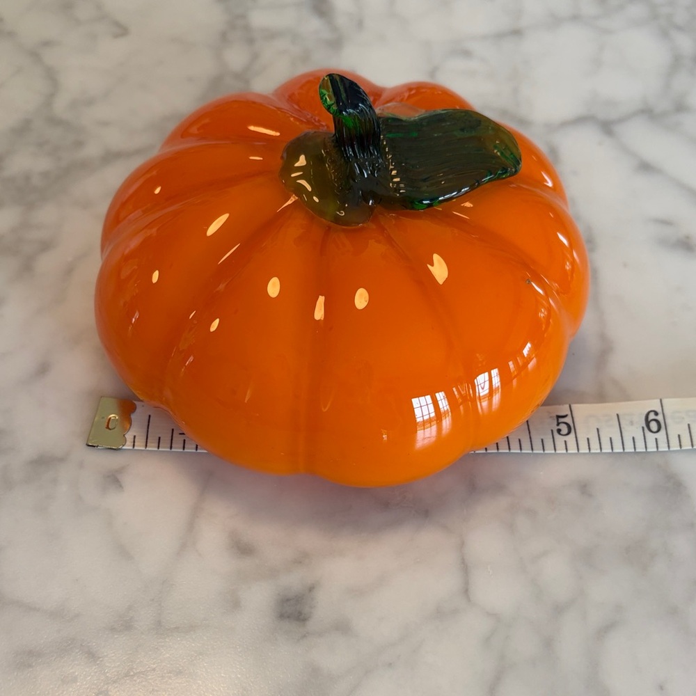 Handblown Glass Pumpkin with Green Stem - Picture 5 of 5